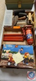 Assorted puzzles, misc. 6 ton hydraulic jack.. and a few notch trowel truelle...in lot