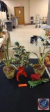 Potted plants, Tree Candles, Candle Holders, Fruit Basket with artifical fruit, leaf bowl, Artifical