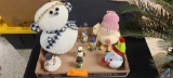 Assorted Snowman figurines, Wooden Welcome teddy bear sign and ornaments...