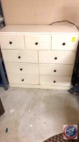 (9) Drawer white cabinet, and antique milk can