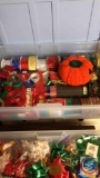 (7) Totes of Christmas items, name tags, bows, ornaments, etc......