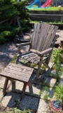 Wood Rocking Lawn Chair and Stool.