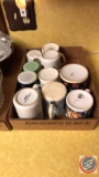 (1) Flat of coffee cups, (1) Glass ware, (2) Utensils, (2) Lazy Susan's...