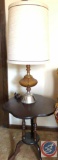 (2) Gold Glass Lamps & Wood end tables.
