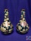 Pair antique glass vases H 12?. Textured floral design w/gold trim. (Mark: Maurer?s China Shop,