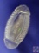 Lead glass flat, oval dish. Etched: ?Mercy.? 10? long. Mark: (Galway Irish Crystal- 24% lead.)