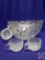 Glass punch bowl w/ 12 cups. H 6.5? Dia 11? ...
