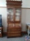 Victorian roll top & bookcase, walnut and burl walnut. Cut wood rosettes. 2 glazed doors & 3