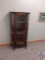 Antique china cabinet w/ curved glass on sides & 3 shelves. H 59?, W. 32? 11? D. No key. ...