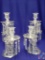Pair glass candelabra H 15? 13.5 W. Triple branches w/glass prisms, 3 prisms missing