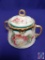 Limoges Porcelain sugar bowl w/lid H 3?. Off-white, gold trim. (Mark: Limoges, [star image] France.