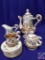 Antique Capodimonte Baroque tea set w/ cherub & dragon designs. Includes 6 saucers and 1 demitasse