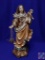 Vintage ornate statue of Our Lady of Mt. Carmel & child w/ two brown scapulars. H 17?. Damage to