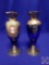 Pair of matching blue and gold vases H 5?. Cameos on reverse side of each.
