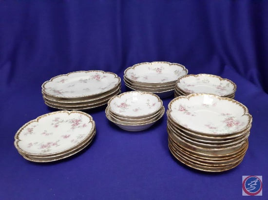 Antique Haviland porcelain dinnerware all same pattern- 47 pieces. Dinner plates, soup bowls,