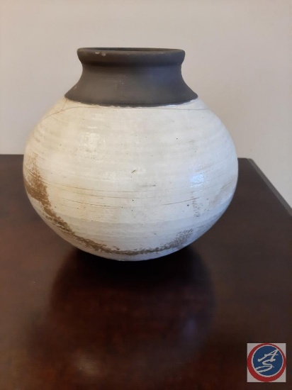 Sister Mary Lavey (1933-2011) pottery vessel. One of a kind raku piece. 8.5? x 9? Opening 3 ... ?.
