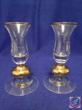 Pair glass bud vases w/ gold accents. H 5?