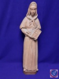 Wood carved statue- St. Dymphna, patron saint of mentally ill. 21?x 6?. Inscription: ?St. Dymphna,