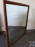 Antique natural wood frame with beveled glass. Mirror: 35?W x 43?L. Frame: 39?W x 47?L. Mirror shows