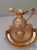 Antique ecclesial gold plated pitcher and plate. Plate- 10? w/ inscription ?Convent of Mercy, Park