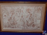 Brass rubbing of 15th Century Flemish Memorial with accompanying explanation. Image 32? x 20?. Wood