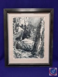 Sr. Mary Angelica signed lithograph, ?Autobiographical.? Image 17? x 13.? Wood frame w/ linen mat