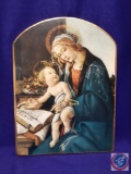 Madonna & Child icon on wood. Image 11?x 14.5.? Gold edge.