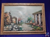 Framed oil on canvas, Roman Ruins. Image: 36?x 24? Frame: 42? x 30?. Note: ?Sisters of Mercy Order #