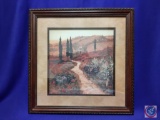 Framed & matted, Steve Thoms print of Tuscan countryside. Image 11? x 11?. Frame: 18.5? x 18.5?.