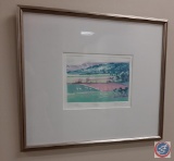 Stephen Quiller glass framed & double matted monotype titled, ?Spring Patterns.? Signed by artist.