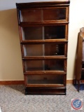 Antique Oak barristers? bookcase w/ 5 tiers & sliding glass doors. Comes apart easily. No key. 69?H,