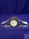 Waterford Chrystal Ashton Mantle Clock. Battery powered. H 3.5? W 9 3/4 ?D 1 ... ?. Clock dia. 2 ...