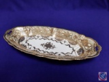 Hand painted Nippon Oval dish, gold trim. L 12.5? x W 6?. (Mark: ?Nippon? [leaf stamp])