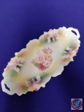 R.S. Prussia china celery dish. Yellow accents w/ roses. 10? x 4.5?.( Mark: R.S. Prussia, 46. (star