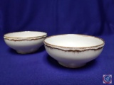Antique Haviland soup bowls. 2-white w/ gold trim. 5.5? Mark: (Theordore Haviland, Patent Applied