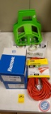 misc cable locks, extension cord, fastenal deck screws, hose buddies