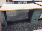 triton 3 drawer metal desk with butcher block top 72 x 34x 34