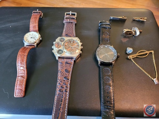 3 Watches Timex, Quim, Infiltrator, tie pens and cuff links by Swank