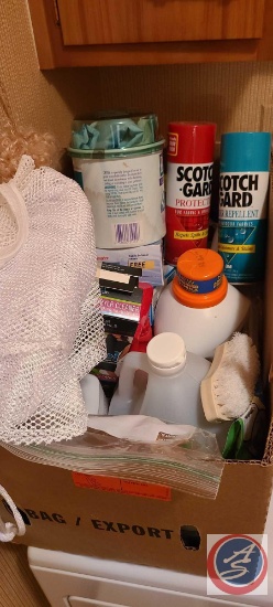 (3) boxes of cleaning supplies, Scotch guard, Laundry detergent (can not be shipped)... dryer mesh
