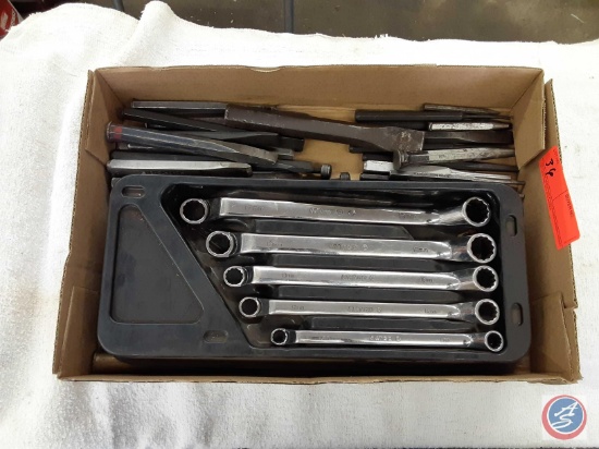 Five piece Matco metric box end wrenches, Chisel, punches
