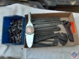 (1) Blue Container full of screws and nuts, (1) Snap on Dial Torque Wrench, Blue Point face