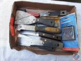 (1) Flat of assorted putty knives, Scrapers, Scraper Blades.