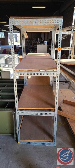 Metal Shelving Unit With Wood Shelves Approx measurements are: 96.5LX72"HX24"W.