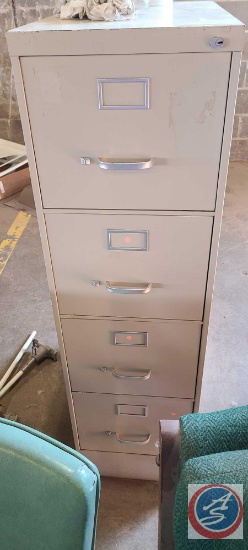 Metal Filing Cabinet with 4 drawers approx measurements are: 52.5"X22.5"DX15"W.