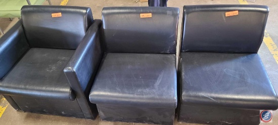 (All one Money) 3 soft black chairs that make a bench, and One blue loveseat.