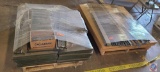 (2) Pallets containing parts for metal shelving and box of wire, Folding Chair, Metal Dividers.