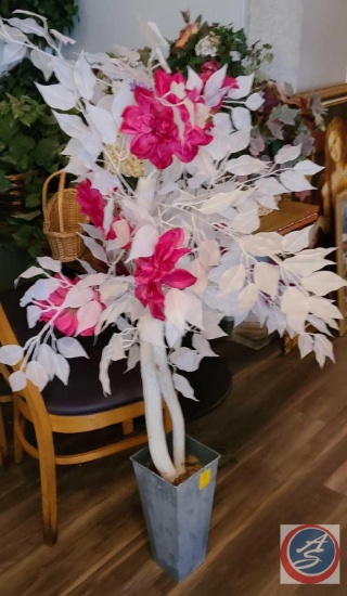 (1) White...Plant w/Pink...Flowers in Planter, approx measurements (58" in height). ...