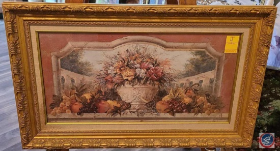 (1) Crown Fine Arts Framed Picture... of...Moraques Floral Fresco Approx Measurements: ( 29wx17.5L).