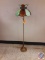 Vintage Cast Iron Floor Light w/Stained Glass Shade Signed RM103