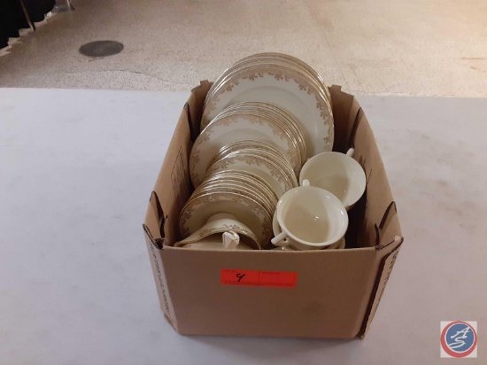 (1) Box of Semi Vitreous Dishes made in USA , Dinner Plates, Salad Plates, Saucers, Bowls, Cups,